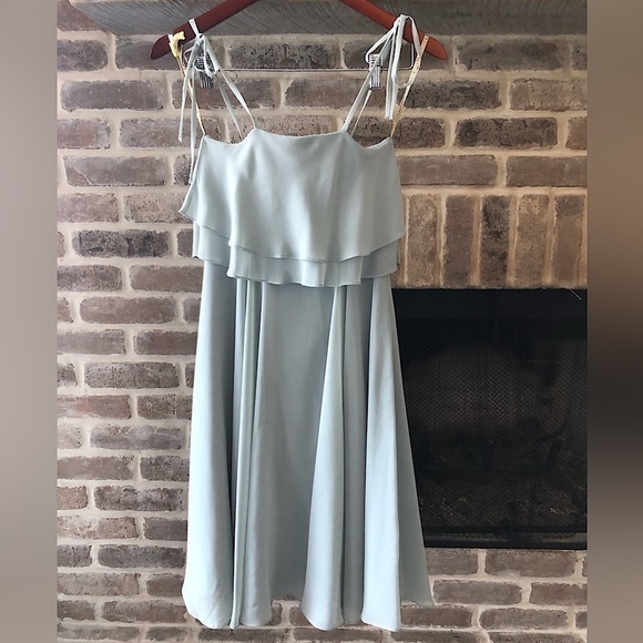 Jenny Yoo Morning Mist Flutter Dress Square Neck 6 Bridesmaid Wedding Knee Lengt - Picture 3 of 12